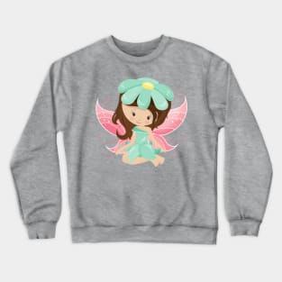 Forest Fairy, Cute Fairy, Brown Hair, Flowers Crewneck Sweatshirt